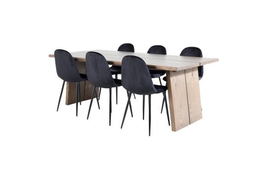 Venture Home Logger Spisegruppe 210 cm Rektangulær med 6 Polar Stoler Sort