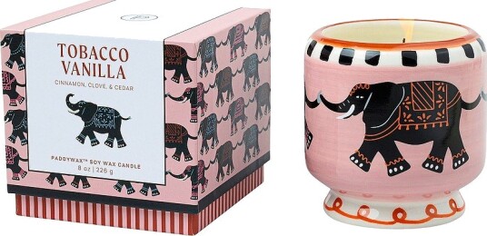 Paddywax Adopo Keramisk elefantlys Tobacco Vanilla Svart