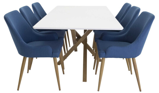 Venture Design Piazza & Plaza spisegruppe Hvit/blå 6 st stoler & bord 180 x 90 cm