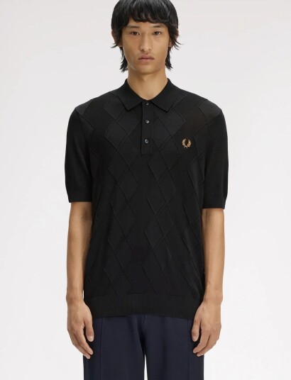 Fred Perry Cable Knitted Shirt Black S Fred Perry Cable Knitted Shirt Black S