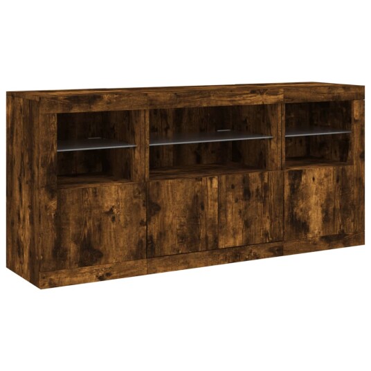 vidaXL Skjenk med LED-lys røkt eik 142,5x37x67 cm