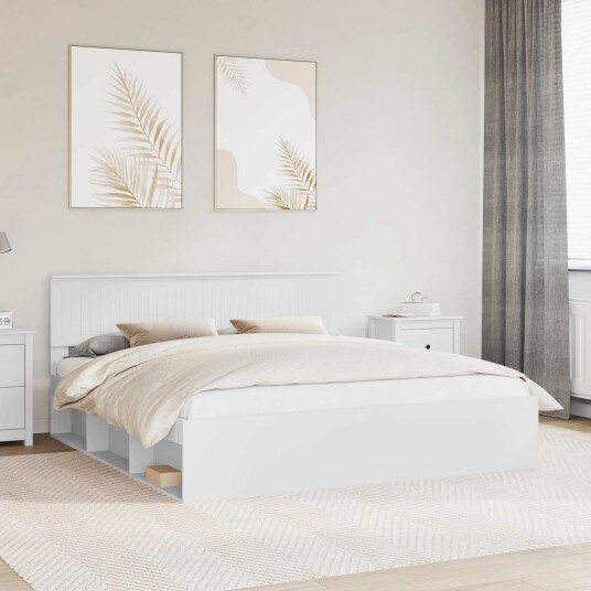 Sengestamme med hodegjerde Hvit 180 x 200 cm Massiv furu