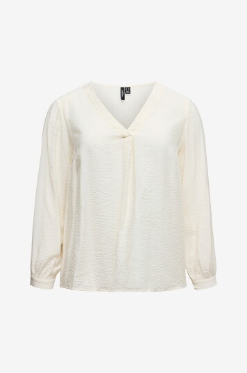 Vero Moda Curve Topp vmCurli V neck LS Top Wvn GA Cur Hvit