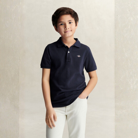 Gant Pique Shield Jr SS Polo Evening Blue 152 158 | Barn Gant Pique Shield Jr SS Polo Evening Blue 152 158 | Barn