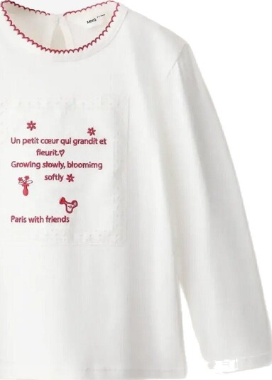 Mango Cotton Tee With Embroidered Text NATURAL WHITE 12 18M Mango Cotton Tee With Embroidered Text NATURAL WHITE 12 18M