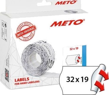 Meto Prisetiketter 32X19 Mm Hvite Permanent Selvklebende   Perfekt For Prispistoler Med 2 Linjer   10 Ruller X 1000 Stk.