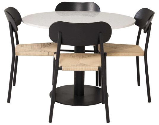 Venture Design Razzia & Polly spisegruppe Hvit/svart 4 st stoler & bord 106 cm