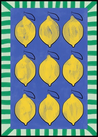 Vibrant Yellow Lemons on a Deep Blue Poster Plakat / 40x50cm
