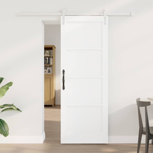 vidaXL Skyvedør med beslagsett Hvit 73,5x198,5 cm Solid tre Furu