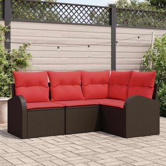 vidaXL Hagesofa Set 4 stk. Brun og rød polyrotting