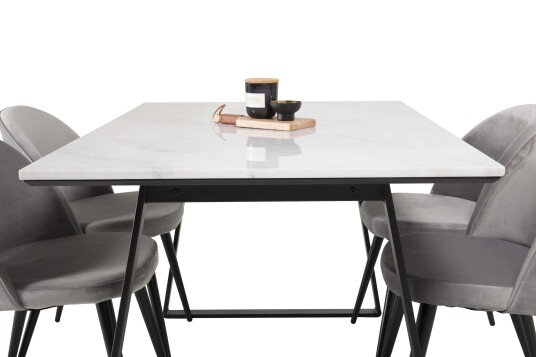 Venture Design Estelle & Velvet spisegruppe Hvit/grå 4 st stoler & bord 140 x 90 cm
