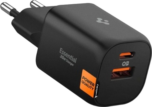 Spigen Essential 35W AC Hurtiglader med 1 x USB-C og 1 x USB-A - Svart