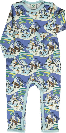 Småfolk Long Sleeved Baby Suit With Winter Landscape Blue 56