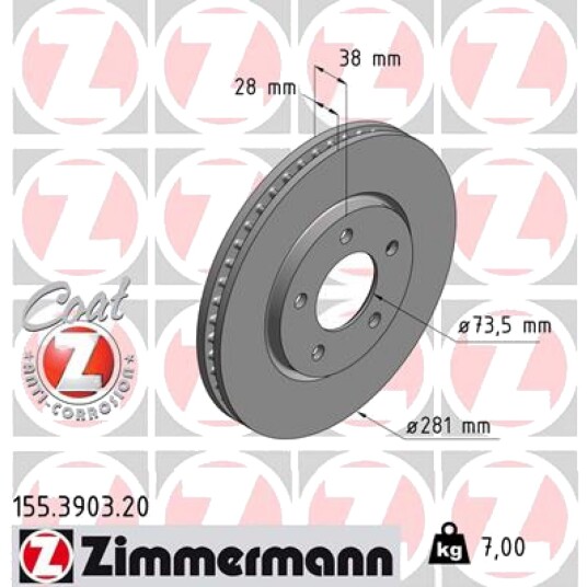 Bremseskive ZIMMERMANN 155.3903.20
