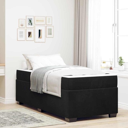 Sengestamme med madrass Svart 100 x 200 cm stoff Sengestamme med madrass Svart 100 x 200 cm stoff
