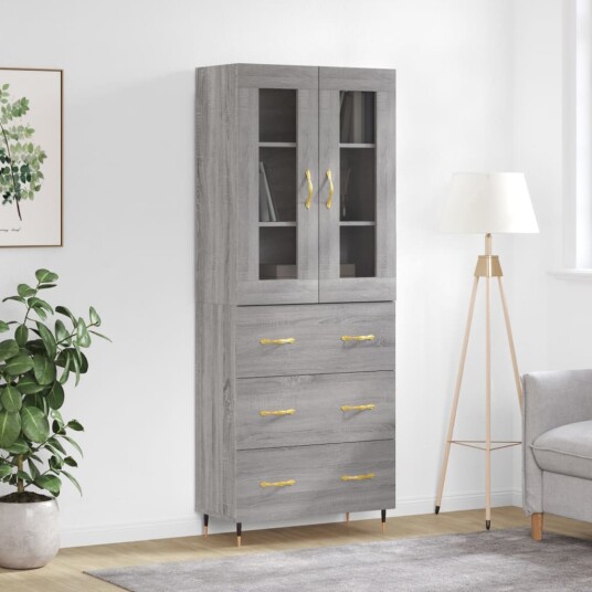 vidaXL Highboard grå sonoma 69,5x34x180 cm konstruert tre 8720845478131