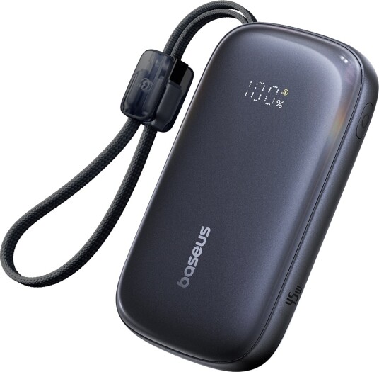 Baseus EnerFill FC21 Qpow 3 Ultra 10 000 mAh 45 W powerbank med integrert snor Svart Baseus EnerFill FC21 Qpow 3 Ultra 10 000 mAh 45 W powerbank med integrert snor Svart