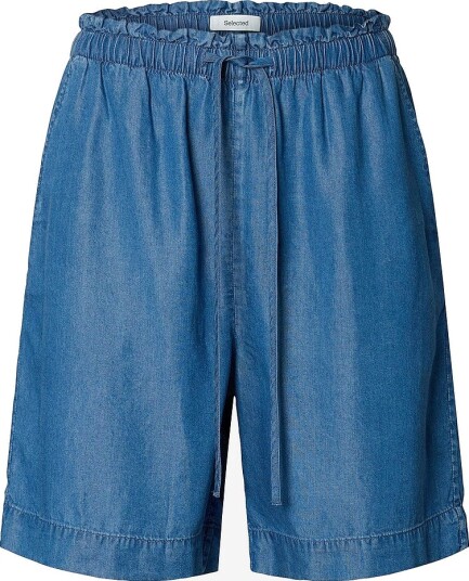 Selected Women Jeans shorts slfJanna MW Elastic String B Blå