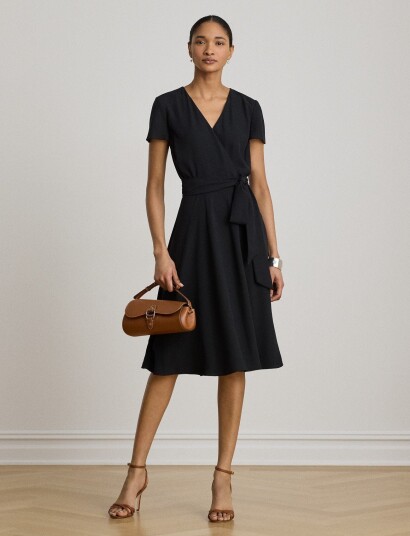 Lauren Ralph Lauren Belted Georgette Surplice Dress Black 34