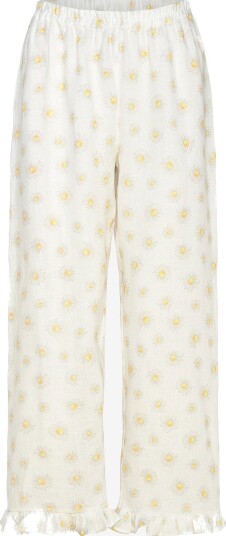 Sleeper Puff Linen Lounge Pants With Headscarf In Daisies WHITE&YELLOW XL