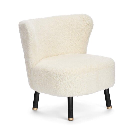 Natures Collection Emil Lounge Chair Korthåret Hvit Svart bøk m. messing
