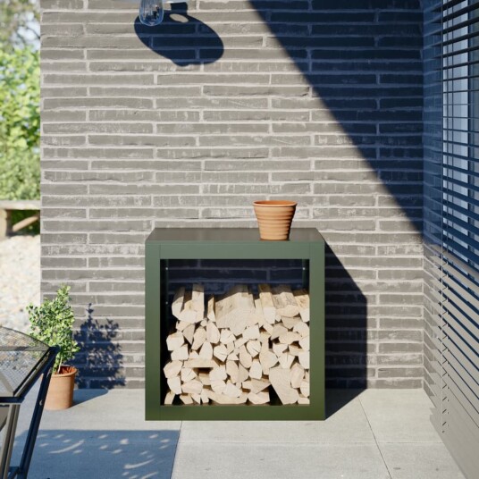 Vedstativ grønn 60x40x60 cm stål