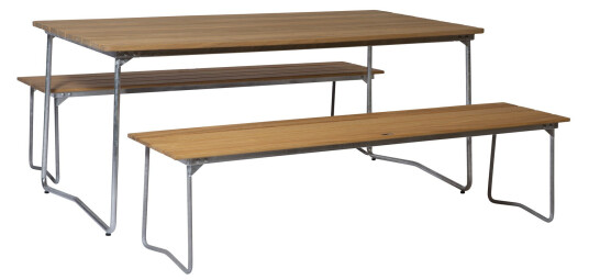 Grythyttan Stålmöbler B31 spisegruppe Oljert eik/galvanisert stål 2 benkar 170 cm & bord 170 x 92 cm