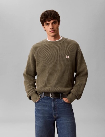 Calvin Klein Jeans Ls Ez Cotton Waffle Crwnk Swtr 9 Khaki green XS Calvin Klein Jeans Ls Ez Cotton Waffle Crwnk Swtr 9 Khaki green XS