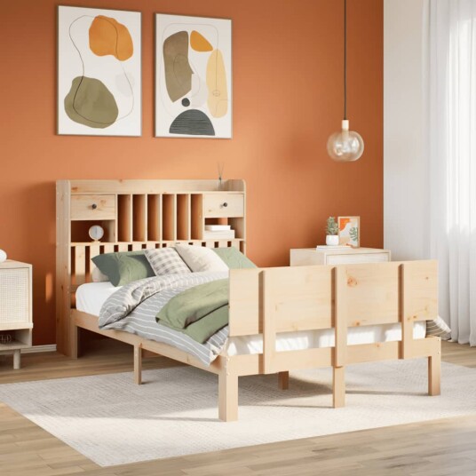 Seng med bokhylle uten madrass 120x190 cm heltre furu 8721158614674