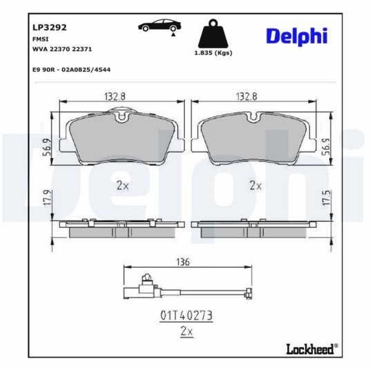 Bremseklosser DELPHI LP3292 Bremseklosser DELPHI LP3292