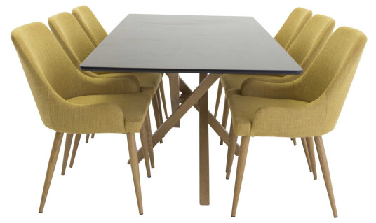 Venture Design Piazza & Plaza spisegruppe Svart/gul 6 st stoler & bord 180 x 90 cm
