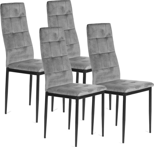 Sett med 4 fløyelsstoler for spisestue og stue Grå ModernHome
