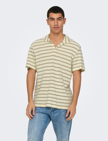 ONLY & SONS Onsian Reg Stripe Struct Ss Resort Polo - Cream - XS