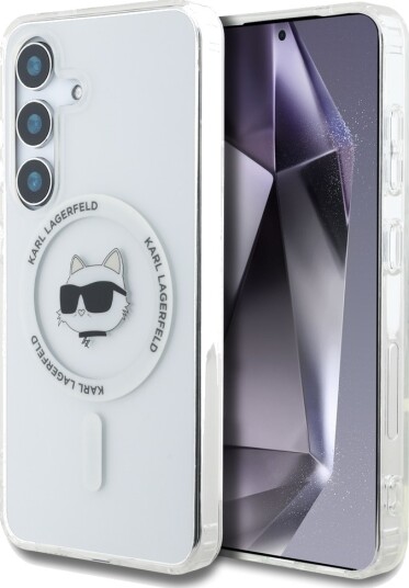 Karl Lagerfeld Button Choupette Head Printed Logo MagSafe Samsung Galaxy S25 Plus white