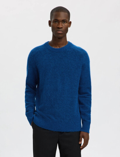 Selected Slhrai Ls Knit Crew Neck Noos - Blue - L Selected Slhrai Ls Knit Crew Neck Noos - Blue - L