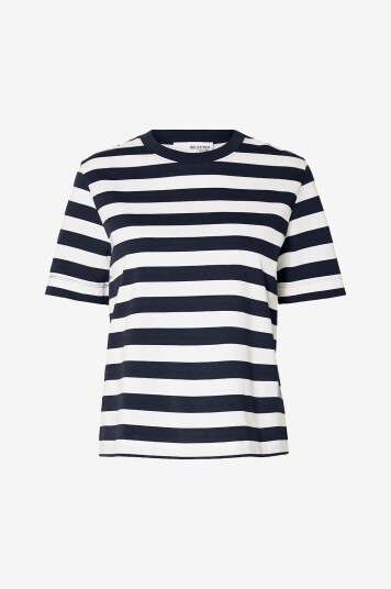 Selected FEMME - Topp slfEssential SS Striped Boxy Tee - Blå