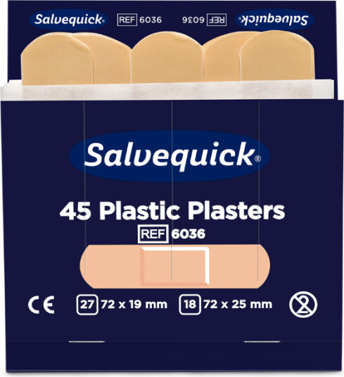 Salvequick Plaster Salvequick vandafvisende 6036, plast, æske a 6 sæt