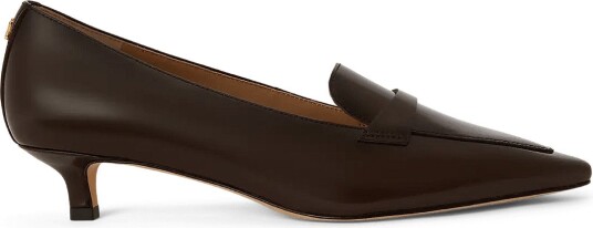 Lauren Ralph Lauren Francesca Glazed Leather Loafer Pump Brown 40