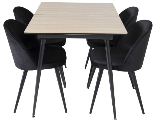 Venture Design Silar & Velvet spisegruppe Natur/svart 4 st stoler & bord 120 x 90 cm