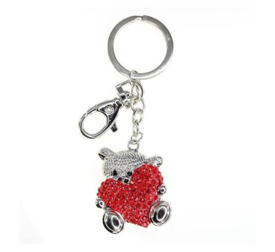 Nøkkelring bag charm bamse m/rødt hjerte