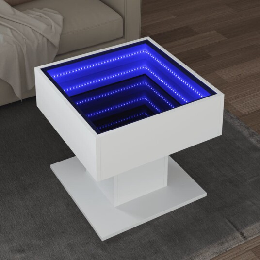  Salongbord med LED hvit 50x50x45 cm sponplate 847525
