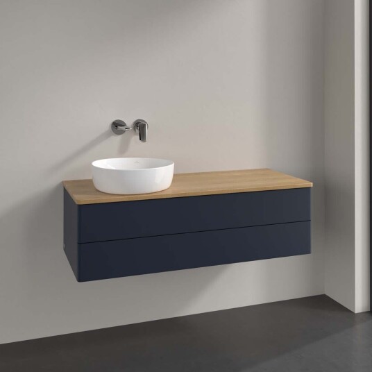 Villeroy & Boch  Antao Servantskap med 2 skuffer 120x50x36 cm u/lys Blå Matt/Eik