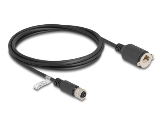 Delock M12-Kabel D-Kodet 4-Pins Kontakt Til Rj45-Kontakt For Installasjon Cat.5E Ftp 2 M Svart