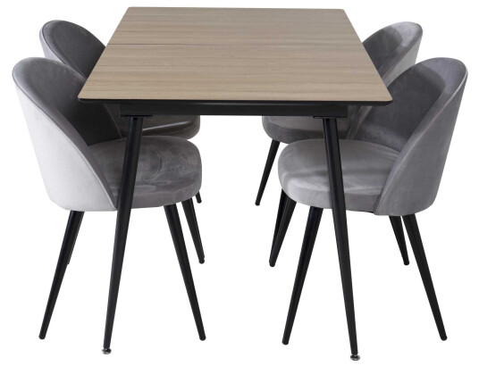 Venture Design Silar & Velvet spisegruppe Natur/grå 4 st stoler & bord 120 x 90 cm