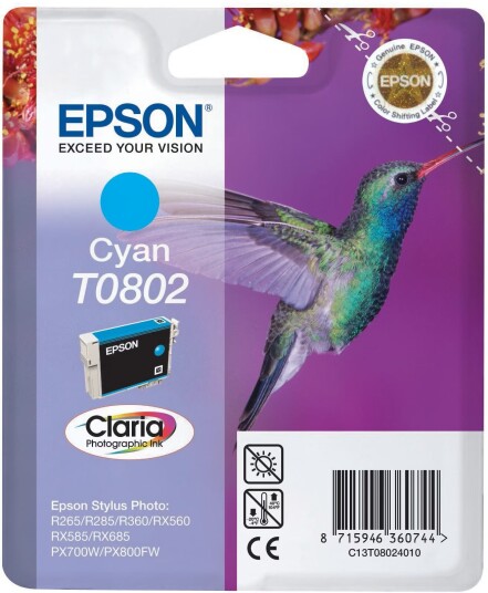 Epson blekkpatron Claria T0802 Cyan