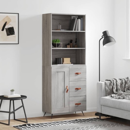 vidaXL Highboard grå sonoma 69,5x34x180 cm konstruert tre 8720845933623