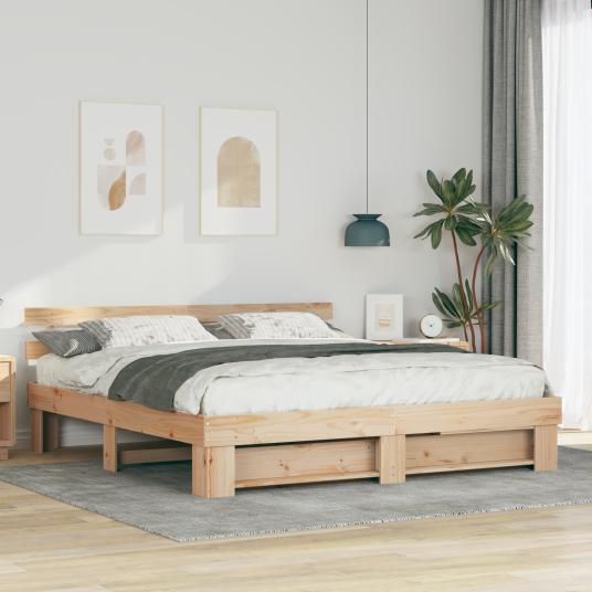  Sengestamme med hodegjerde Brun 200 x 200 cm Heltre furu