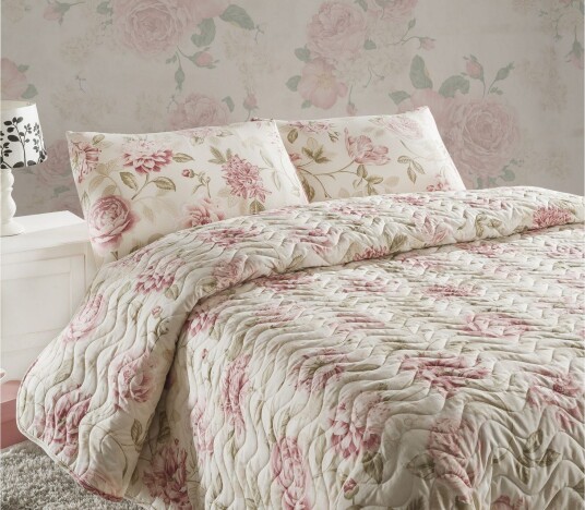 Eponj Home Sengeteppe Enkelt 160x220+Putetrekk Quiltet Rosa/Sand/Beige
