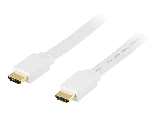 Deltaco HDMI-kabel 0,5m Flat med Ethernet Hvit - 3840x2160, 18,6 Gbit/s
