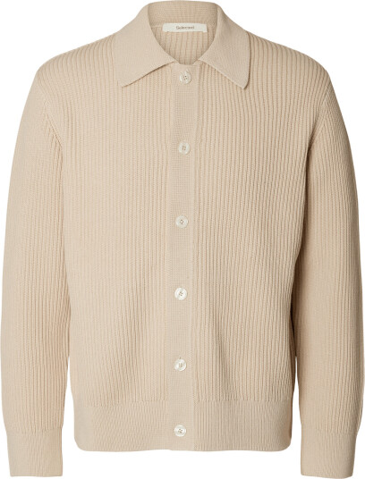Selected Slmdry Ls Rib Polo Cardigan Cream M